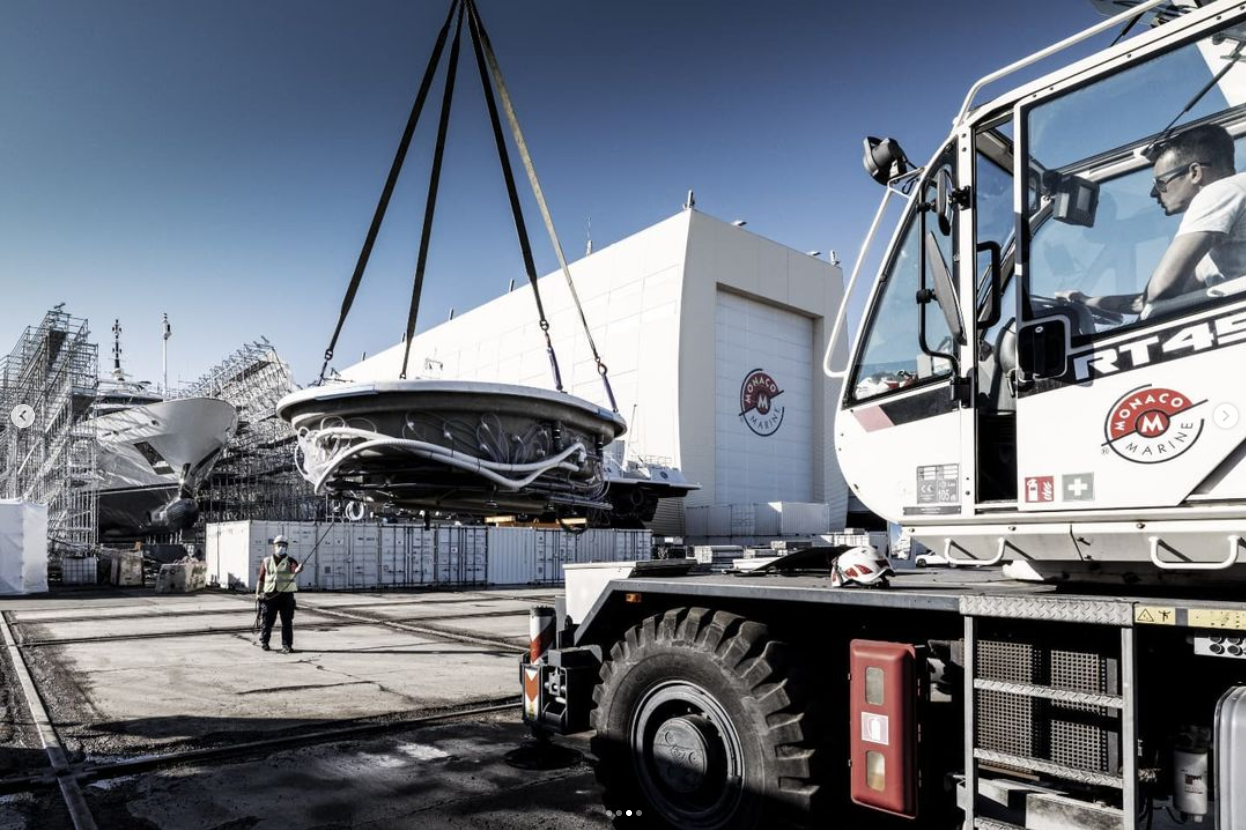 Riverian vessel under lifting operations at the yard